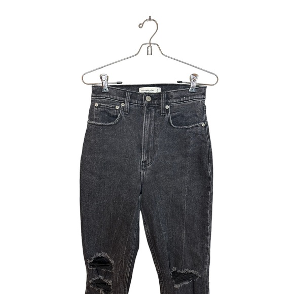 Abercrombie & FitchLong Ultra High Rise Straight Jeans Ripped Washed Black - Picture 4 of 9